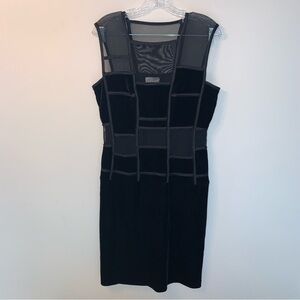 Joseph Ribkoff Couture Black Sheath Midi Dress Velvet Semi Sheer Mesh 10